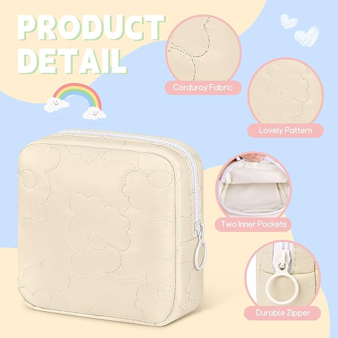 Desing Wish Cloud Pattern Period Bag for Teen Girls, Padding Sanitary Napkin Storage Bag Menstrual Pad Period Pouch Tampon Holder for Purse (Pink)