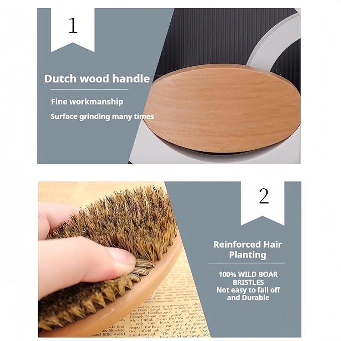 Boar Bristle Hair Beard Brush - Smoothing Travel Hairbrush with Soft Boar Bristles for Men & Women, Thick Coarse Hair, Brown