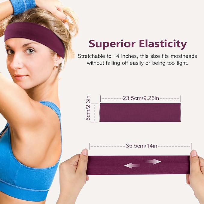 Headbands for Women, Stretchy Non Slip Soft Cotton Cloth Hair Bands for Sports, Workout, Yoga and Running, 7pcs