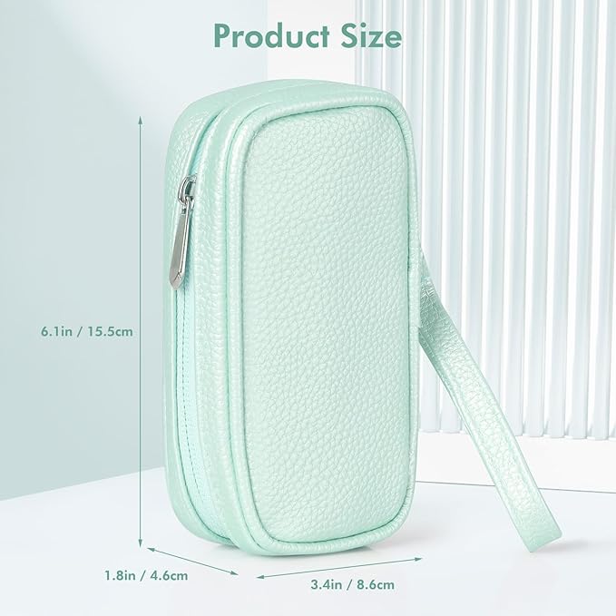 Portable Tampon Organizer - Beige PU Pouch with Handle, Small Case for Feminine Products, Zipper Period Bag for Women's Purse