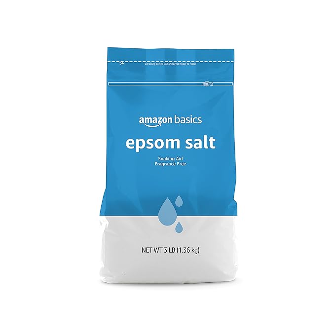 Amazon Basics Epsom Salt Soak, Fragrance Free, Magnesium Sulfate USP for Relaxation and Soothing Foot Soaking, 3 Pound Resealable Bags, 6-Pack