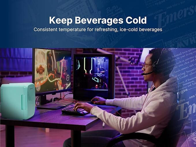 Emerson EFC-5000 Portable Mini Fridge Cooler for 6 Cans, Compact 4L Capacity, Lightweight Design, AC/DC Power Compatibility, and Removable Shelf – Perfect for Home, Office, Dorms, and Travel, Pink