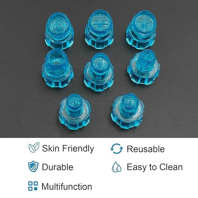 Elitzia Plastic Microderma Heads Facial Aqua Peel Tips Water Peeling Caps Facial Care Skin Cleaning Tool Beauty Machine Replacement Spare Parts 8pcs Per Set （Capri Blue）