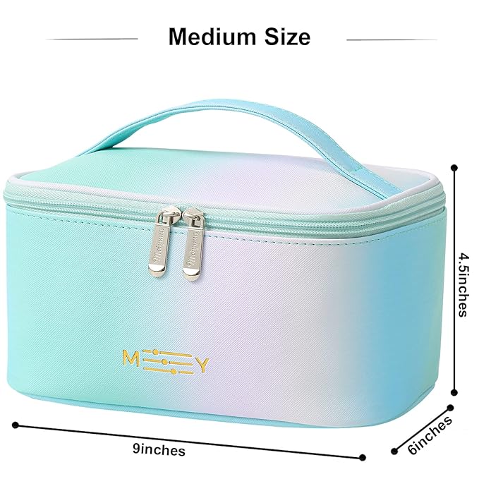 Meiyuuo Makeup Bag Large Cosmetic Bags for Women Girls Cute Travel Zipper Pouch Toiletry Organizer for Beauty Essentials Waterproof (Gradient Rainbow Green)
