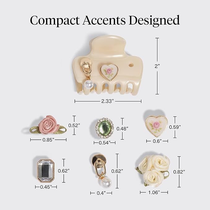 KitschPop ™ Hair Clips For Women with Charm Sets -Customizable Cloud Claw Clip With Interchangeable Collectible Cute Charms | Ideal Gifts For Women - Pearlized Cream, 7pcs Set