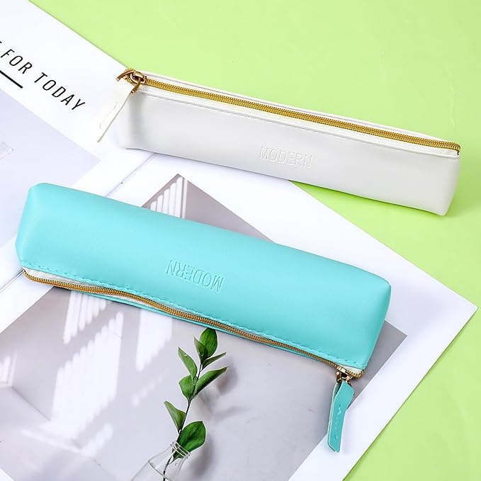 2pcs Small Leather Pouch Mini Cosmetic Bag for Purse Small Make Up Bag with Zipper Portable Small Cosmetic Organizer for Women and Girls(blue white)