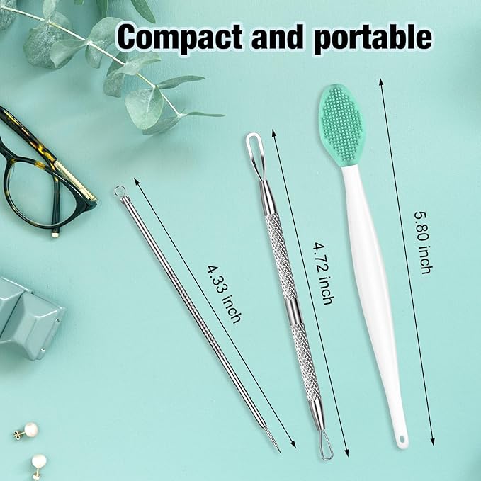 3Pcs Blackhead Remover Pimple Popper Tool Kit Pimple Extractor Acne Treatment Surgical Grade Blackhead Comedone Removal Popper Tool Cleaning Brush for Face Nose Lips