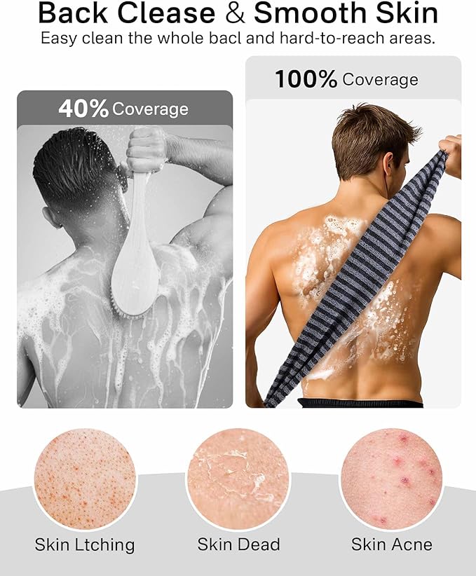 Yiclick 2PCS Exfoliating Washcloth Towel - Exfoliating Body Scrubber Exfoliator, Loofah Sponge Wash Cloth, Korean & Japanse & African Net Sponge Rag - Back Scrubber Washer for Use in Shower Bath