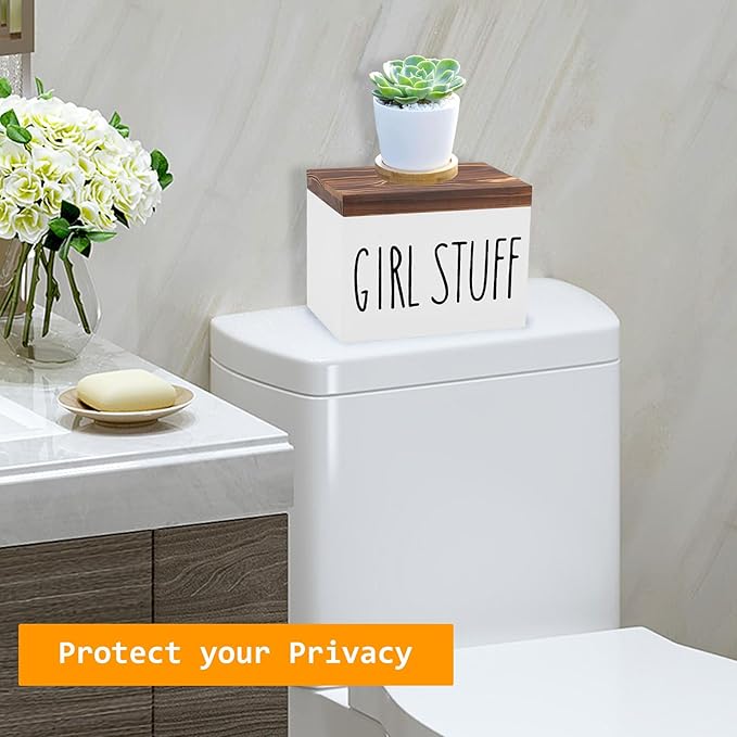 Tampon Holder for Bathroom, Feminine Product Organizer Pad Case with Lid, Pad and Tampon Organizer, Bathroom Accessories Box for Girl Stuff (White)