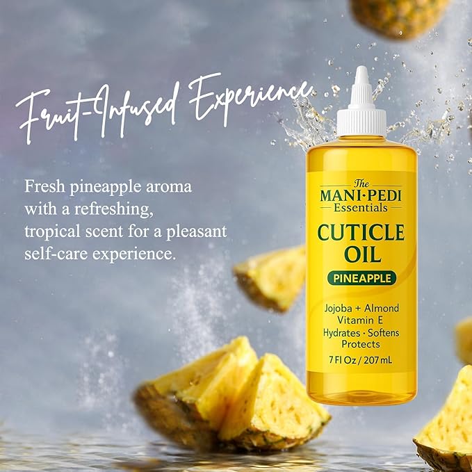 Professional Cuticle Oil Refill/Bulk Pack with precision nozzle for easy refilling (Pineapple) - 7 Fl Oz. Nail Tech Supplies for Nourished Nails & Cuticles with Jojoba Oil, Vitamin E & Almond Oil