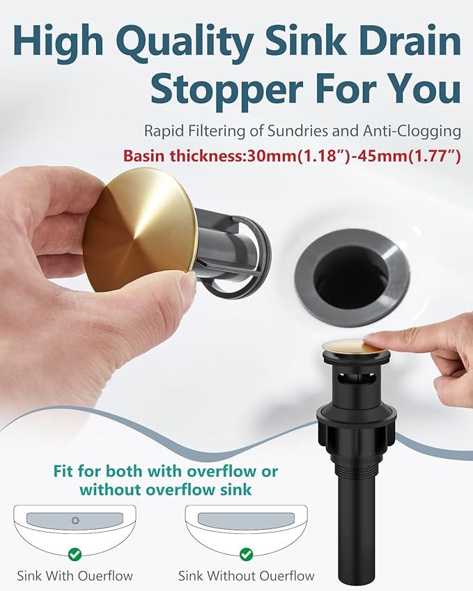 Aolemi Bathroom Faucets 3 Hole,8 Inch Widespread Waterfall Bathroom Sink Faucet,2 Handles Vanity Faucet with Pop-up Drain and Supply Hose,Gold