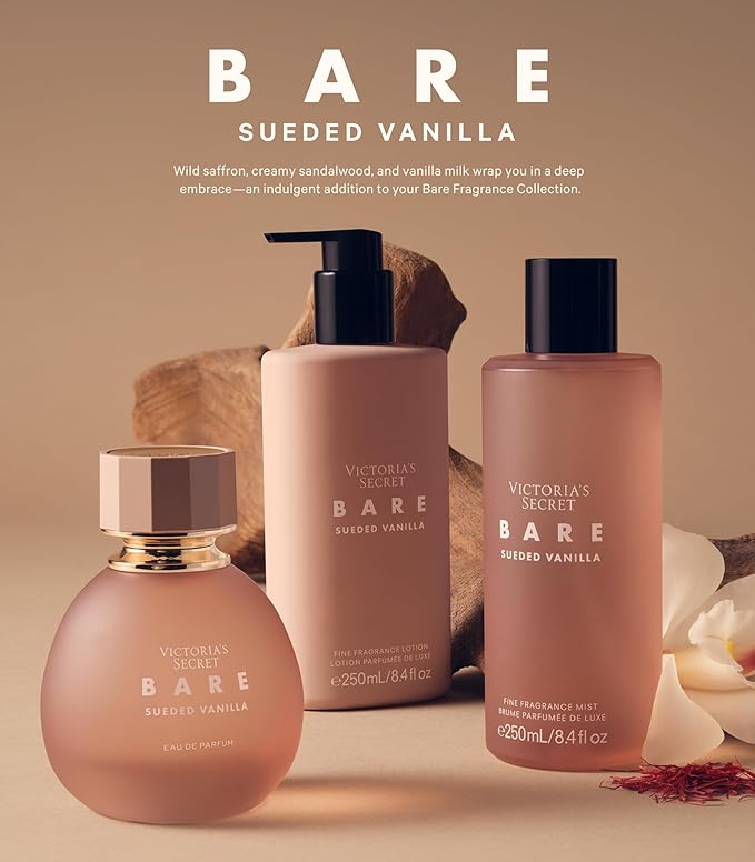 Victoria's Secret Bare Sueded Vanilla Fragrance Body Lotion, Notes of Wild Saffron, Creamy Sandalwood, Vanilla Milk, (8.4 oz)