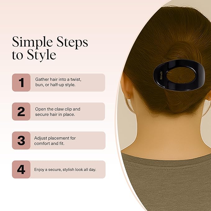 Kitsch Medium Flat Claw Clips for Women - Stylish Flat Hair Clips, Strong Hold for Thick & Fine Hair | Non-Slip for Secure, Comfortable All-Day Wear | Ideal Gifts for Women - Black