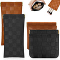 4Pcs Small Makeup Bag for Purse, Mini Checkered Leather Purse Pouches for Purse Small Makeup Pouch Small Coin Purse Organizer Pouches, Portable No Zipper Pocket Cosmetic Bag for Women (Black, Brown)