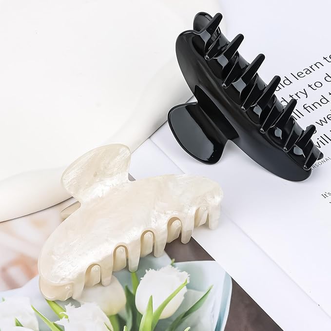 2 Pack Hair Claw Clips for Women Acrylic Claw Clips for Thick Hair Non-slip Clip for Hair Large Claws Hair Accessories for Women Girls（Black&White）