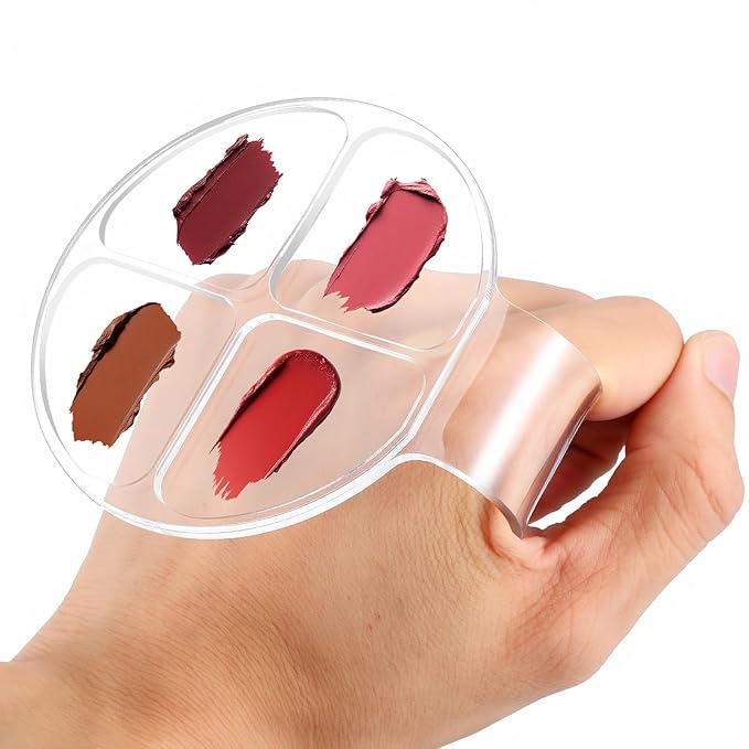 2 Pcs Handheld Acrylic Makeup Palette, Foundation Mixing Palette Nail Art Manicure Tray Clear Cosmetic Mixing Tray Apply for Foundation Eye Shadow Lipsticks Blending (Round, Rectangle)