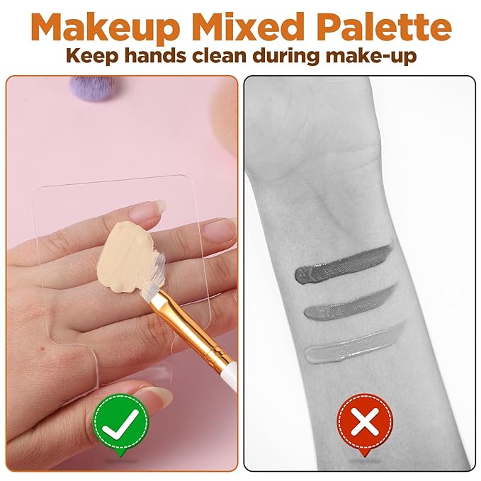 2 Pcs Handheld Acrylic Makeup Palette, Foundation Mixing Palette Nail Art Manicure Tray Clear Cosmetic Mixing Tray Apply for Foundation Eye Shadow Lipsticks Blending (Round, Rectangle)