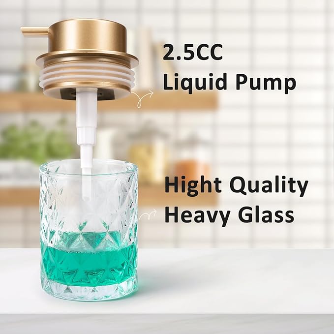 Bathroom Glass Soap Dispenser with Durable Rust-Proof Plastic Liquid Pump (Can't Foam) Hand Lotion Dispenser Antislip Shampoo Kitchen 10oz 2 Pack