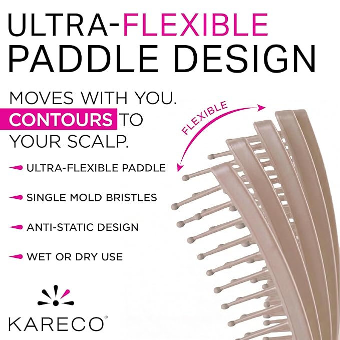 Premium Tangle Buster Brush – Soft Nylon Travel-Friendly Bristles – Long Durable Rubber Handle – Ideal for Wet and Dry Hair & Easy Grooming, Cashmere Color
