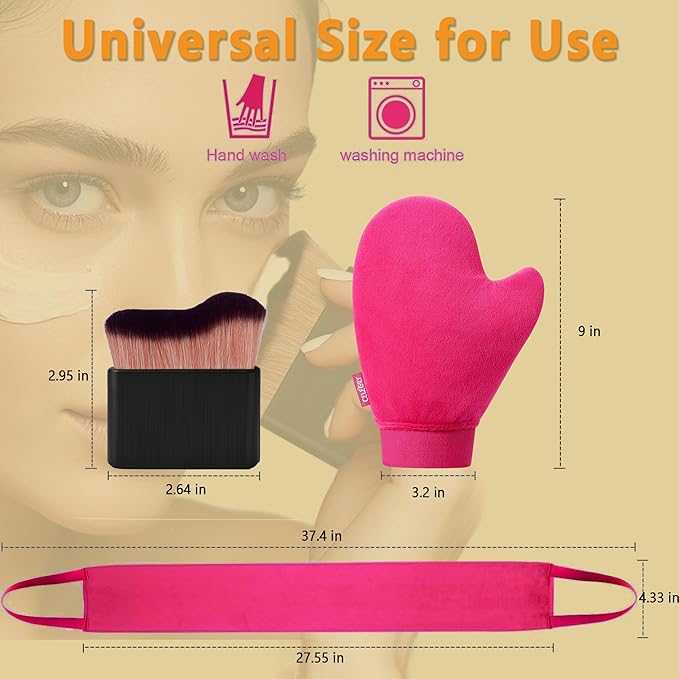 3 Pcs Streakless Self Tanning Mitt and Brush - Leakproof-lined Self Tanner Mitt, Black Self Tanning Brush for Self Tan Mitt Applicator, Self Tanner Brushes, Back Tanning Applicator, Tanning Glove