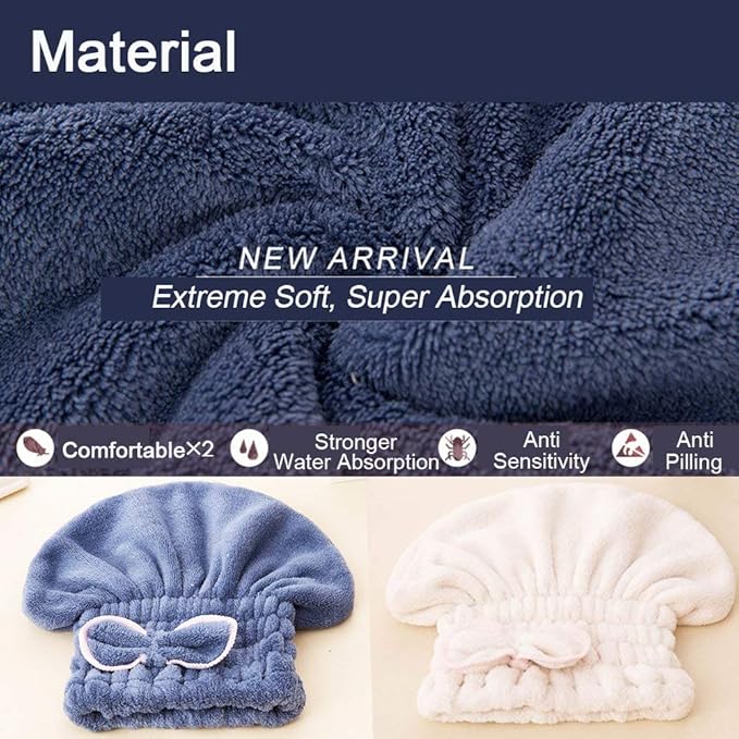 Jseng 3PC Microfiber Hair Towel Caps, Extrame Soft & Ultra Absorbent, Fast Drying Hair Drying Caps Towel Turban Wrap for Wet Hair Women