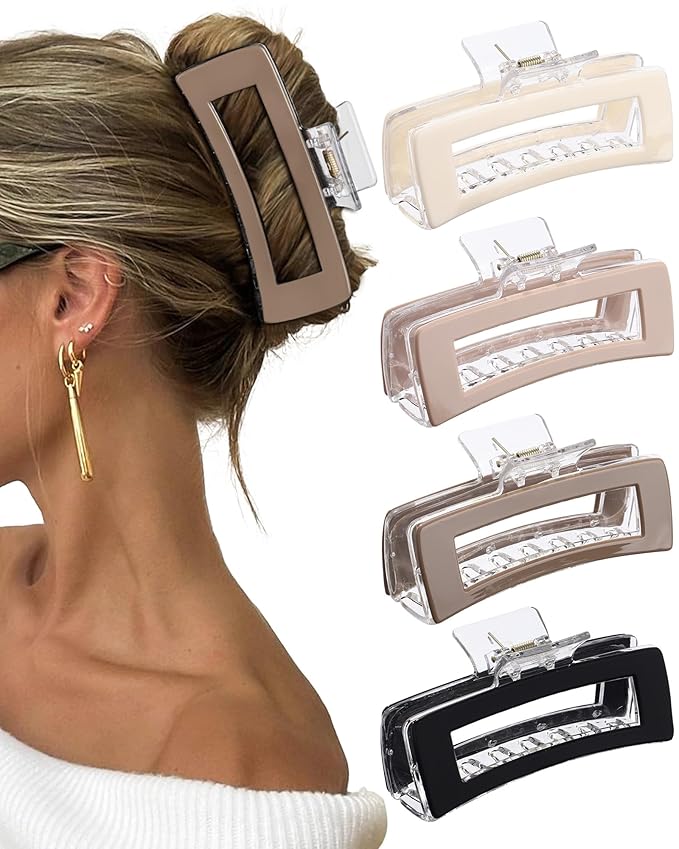 Molans 5Inch Large Hair Claw Clips 4 PCS for Women - Acrylic Hair Accessories for Thick Hair and Long Hair, Big Strong Durable Hair Applique, Oversized Non-slip Rectangle Butterfly Jaw Hair Clips