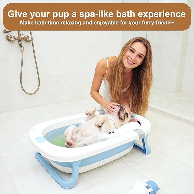 Dog Bathing Comfort mat– Floating Soft Non-Slip Pad with Adjustable Safety Straps for Small & Medium Dogs & Cats, Soothing Bathtub Cushion for Pets