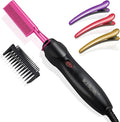 NICEMOVIC Ceramic Heating Hair Straightener Comb - Hot Pressing Brush for Natural Black Hair, Beard Wigs, and Curling (Pink)