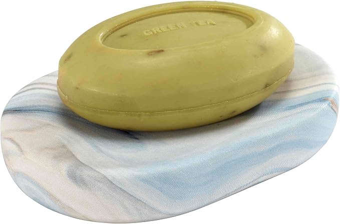 Avanti Linens - Bath Set, 4pc Countertop Accessories, Resin Tumbler, Toothbrush Holder, Soap Dish, Lotion Pump (Waves Collection, Blue)
