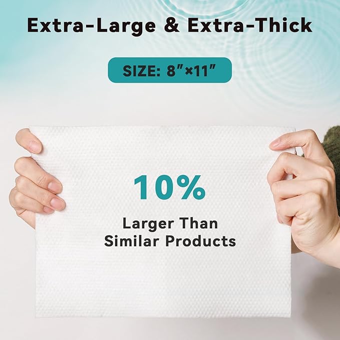 Extra Large Body Wipes for Adults Bathing No Rinse, Disposable Bath Cleansing Washcloths Ideal for Men, Women & Elderly - Soft & Gentle, 80 Count (Pack of 8)
