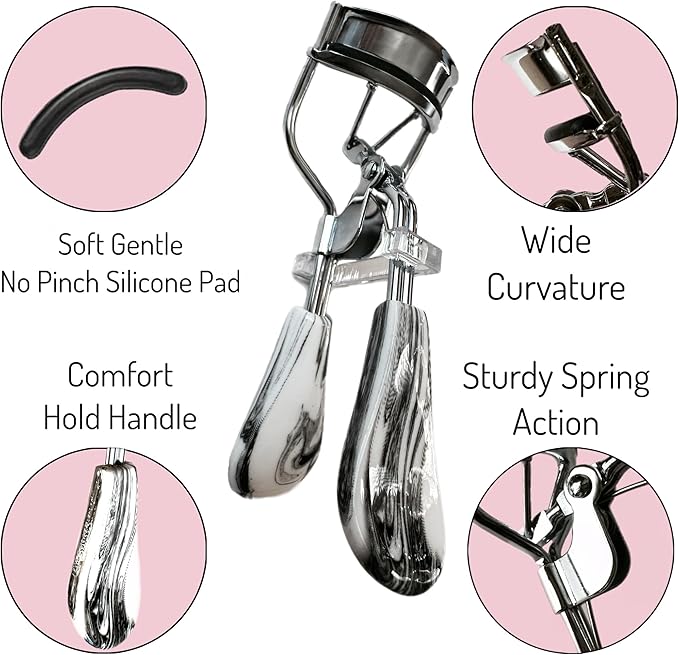 Professional Eyelash Curler Long Lasting Lifted Eyelashes Ergonomic Comfort Hold Perfect Curls in Seconds (x2 Marble Style Handle)
