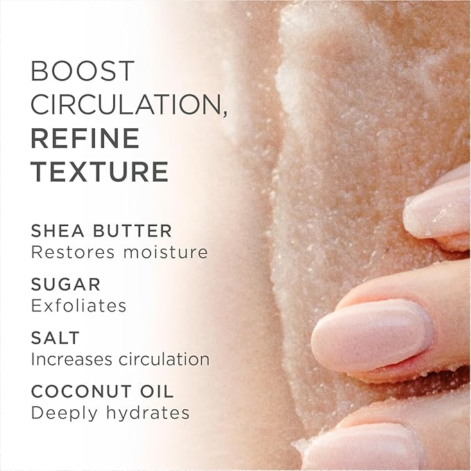 ZENTS Body Polish, Exfoliating Salt & Sugar Body Scrub with Organic Shea Butter, Unzented Fragrance Free for Sensitive Skin, 6.7 oz