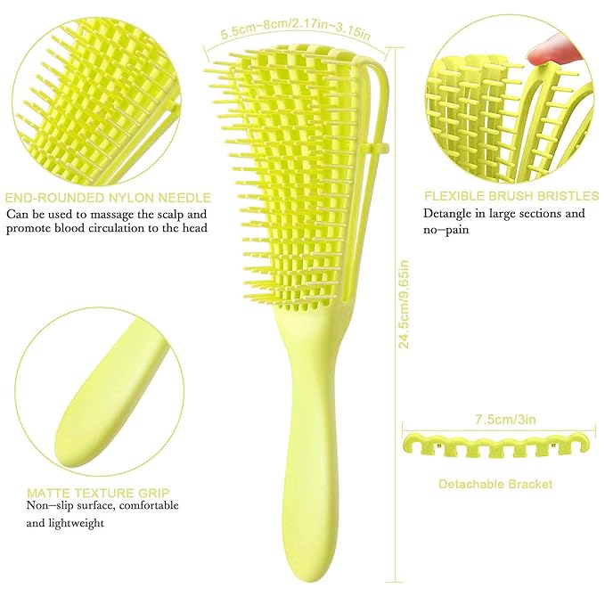 2 Pieces Detangling Brush for Afro America/African Hair Textured 3a to 4c Kinky Wavy/Curly/Coily/Wet/Dry/Oil/Thick/Long Hair, Knots Detangler Easy to Clean (Lemon Green, Black)