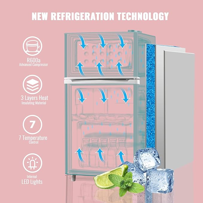 WANAI 3.5 Cu.ft Retro Mini Fridge with Freezer Small Refrigerators Dual Doors & Handles White Freestanding Classic Refrigerator Removable Glass Shelves Adjustable Thermostat for Home Office Dorm RV