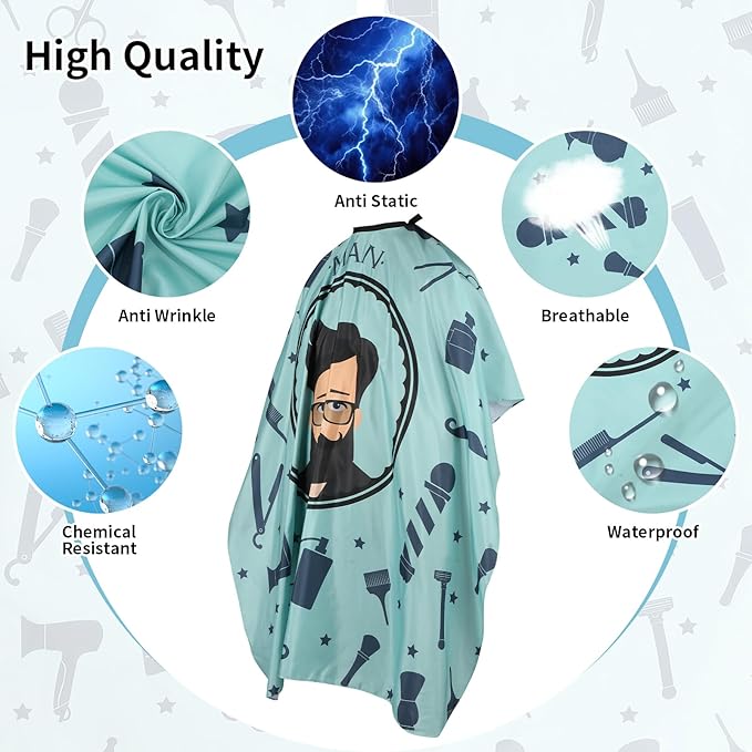 Professional Hair Cutting Cape with Neck Duster Brush, Waterproof Salon Barber Cape with Snaps, Barber Accessories