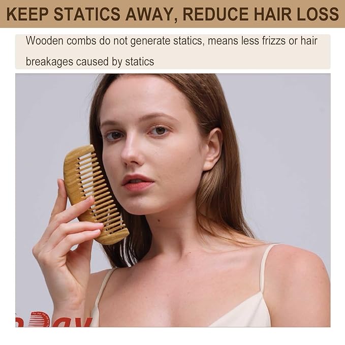 2 Pack Wooden Comb, Beard Comb for Men, Hair Combs for Women - Green Sandalwood
