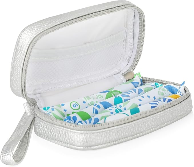 Tampon Holder for Purse - Portable Tampon Storage Bag with Zipper - Period Bags for Women (Silver)