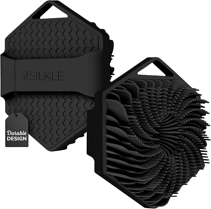 Silicone Body Scrubber – Gentle Exfoliating Shower Scrubber for Body & Bath, Silicone Shower Brush & Loofah Alternative – Non-Slip Silicone Body Brush, Quick Dry, Hygienic - Black