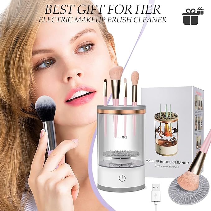 Electric Makeup Brush Cleaner - Portable Compact Design for Travel Home Use - Professional Makeup Brush Cleaning Machine - Automatic Makeup Brush Cleaner in Efficient for Beauty Women, Girls