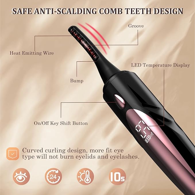 Heated Eyelash Curlers - 10 - Second Rapid Heat - up, Electric Eyelash Curler with 4 Heating Modes, Rechargeable, Makeup Tool with LED Display (Black)