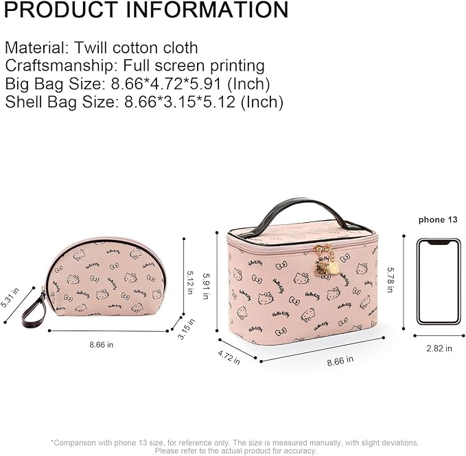 AmBealla Make up Bag Travel Cosmetic Bags Brush Holder Zipper Pouch Case Organizer Cute Organizer Suitable for Purse for Women (Light Pink 2PCS)
