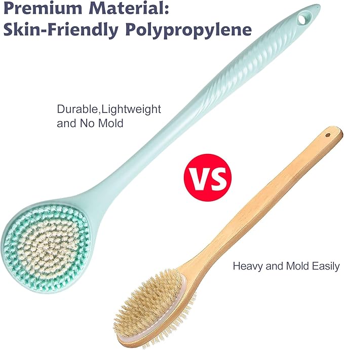 BEDELITE Back Bath Brush Long Handle for Shower of 2 - Soft Shower Brush for Men & Women,Back Brush Scrubber - 16.4" Long Skin Exfoliator for Bath Scrubber Body Brush（Blue & Blue）