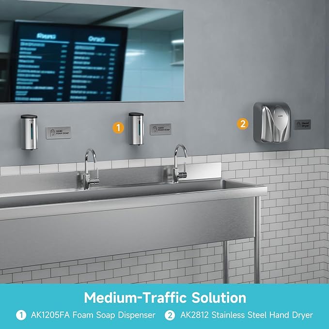AIKE Wall Mount Automatic Foam Soap Dispenser 25 OZ Commercial Large Capacity Stainless Steel Model AK1205FA(Brushed)