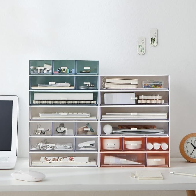 Desk Organizer with 6 Drawers, Makeup Organizer, Plastic Makeup Storage, Cosmetic Storage Organizer, Desk Storage Box, Bathroom Organization Boxes, Desktop Storage Box(Pink)