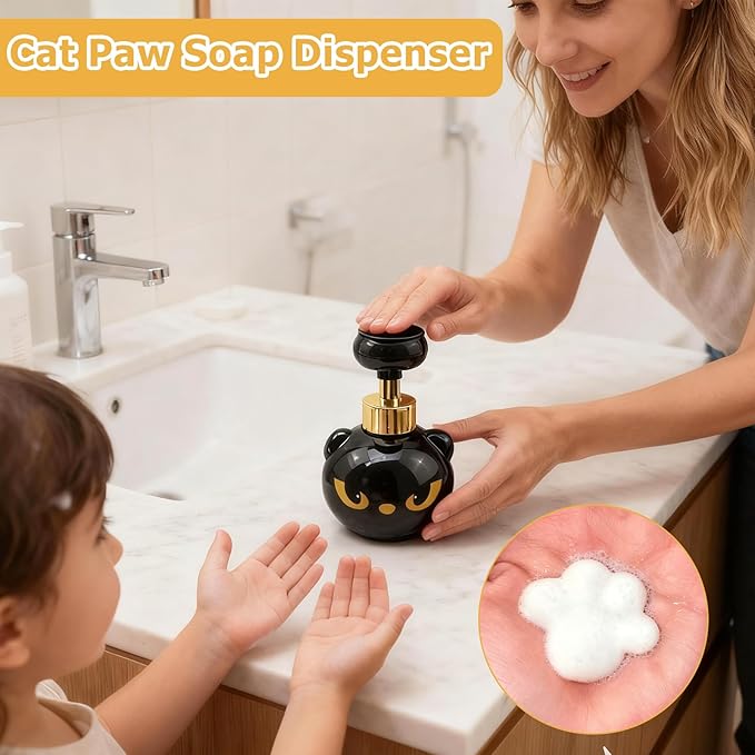 Cute Cat Paw Foam Soap Dispenser, Black Kitty Hand Soap Pump with Paw-Shaped Foam, Spooky Cat Lover Gift for Bathroom and Kitchen Home Accessories