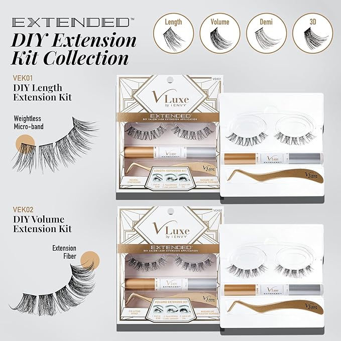 i•ENVY DIY Lash Extension Starter Kit with 10 Volume Extended Clusters, Applicator and Bond & Seal - Eye Lifting Effect, Feather Light Reusable Lash with Super Thin Microbands