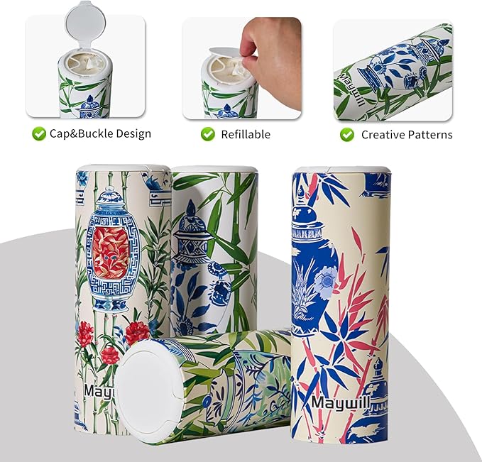 Car Tissue Holder,Tissue Box, Car Tissues Cylinder with Cap, Car Tissues Holder, Car Tissues Holder Round Container(4pk/200 Sheets)