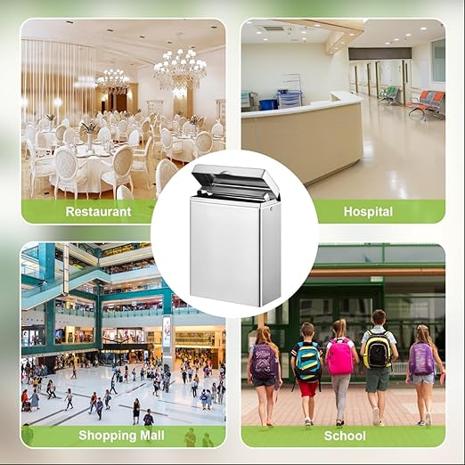 Tioncy 4 Pcs Sanitary Disposal Tampon Napkin Bathroom Receptacle Wall Mounted with Sanitary Receptacle Liner Frame Holder Stainless Steel Mini Bin Restroom Commercial Small Space (Natural Color)
