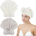 2PCS Microfiber Hair Drying Caps Hair Towel Cap Extra Soft and Ultra Absorbent Fast-Drying Hair Turban Wraps Gift for Women and Girls(Grey and White)