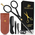 5" Professional Mustache Scissors Beard Scissors for Men with Fine tip Tweezers 1 Mustache Comb 1 Beard Comb & Pouch – Beard Trimming kit & Mustache Kit (Black Shears With Tweezer)